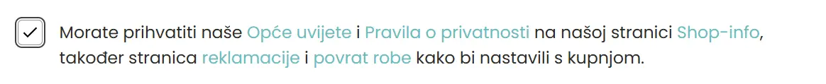 Košarica - potvrdite da ste pročitali opće uvjete