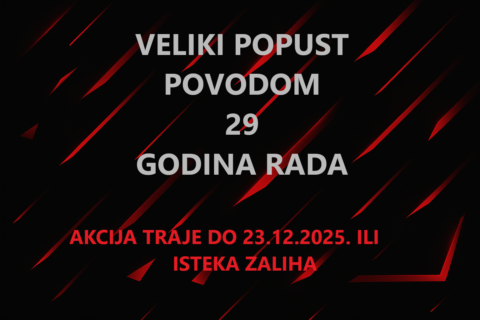 Promotivni banner – velika akcija klima uređaja, 29 godina rada, akcija do 23.12.2025