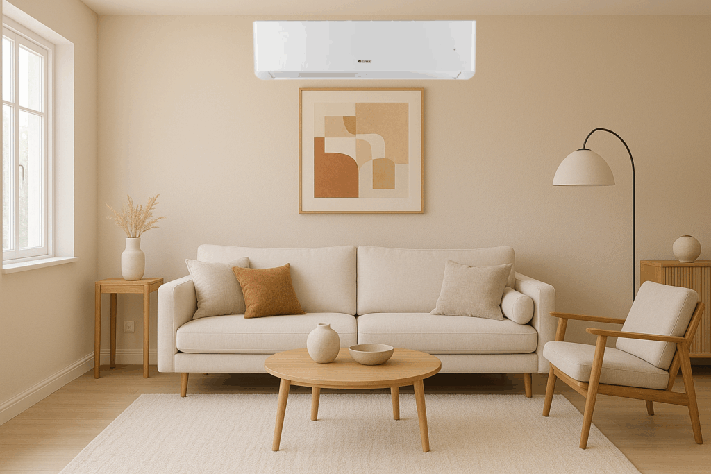 Gree Amber inverter klima uređaj u modernom dnevnom boravku – najbolji klima uređaji 2025 za grijanje zimi 