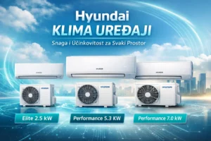 Hyundai klima uređaji – usporedba modela Elite 2.5 kW, Performance 5.3 kW i Performance 7.0 kW s unutarnjim i vanjskim jedinicama.