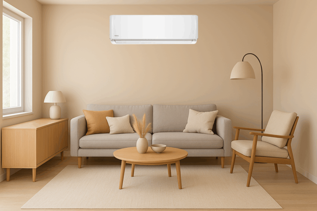 Vivax R-Design inverter klima uređaj u modernom dnevnom boravku – povoljna i pouzdana klima za grijanje i hlađenje